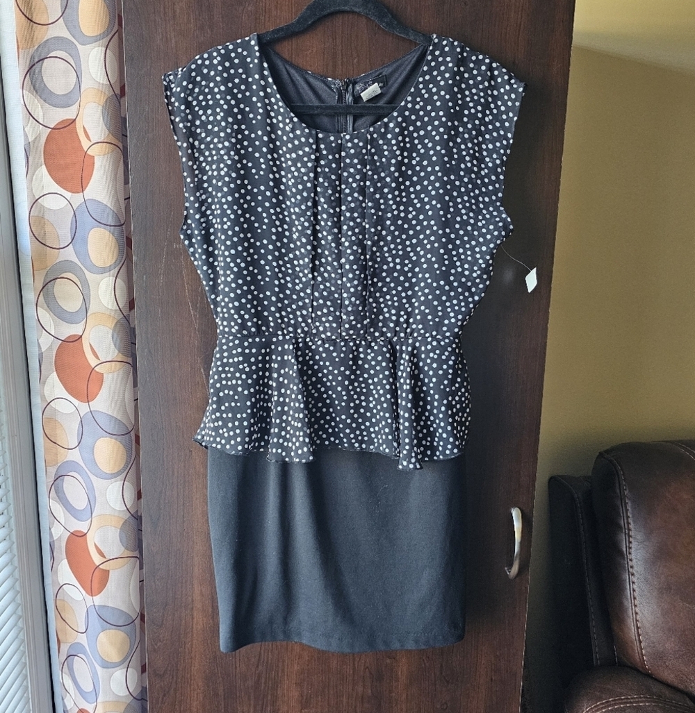 Black and White Polka Dot Pencil Peplum Dress NWT